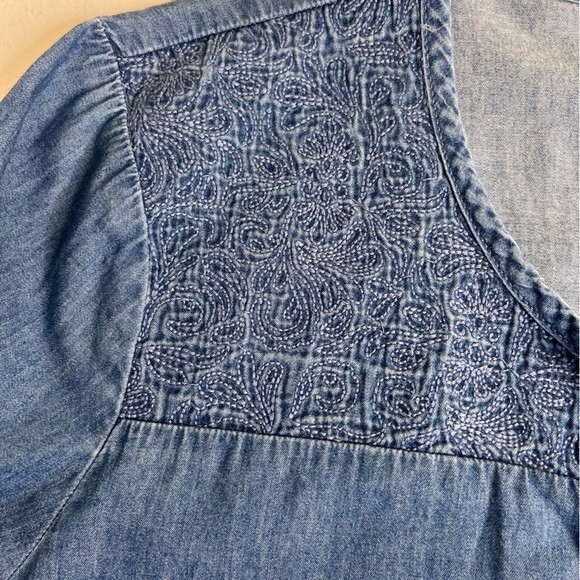 Nurture Chambray Denim Roll Tab Sleeve Embroidered Blue Shift Dress Women XL - Picture 14 of 16